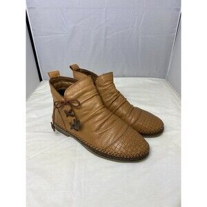 Spring Step Pomeroy Shoes Women's 6 Leather Ankle Booties Flat Moccasin Black